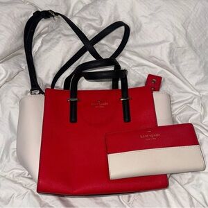 kate spade Red, White & Black Leather Crossbody Tote with Matching Wallet